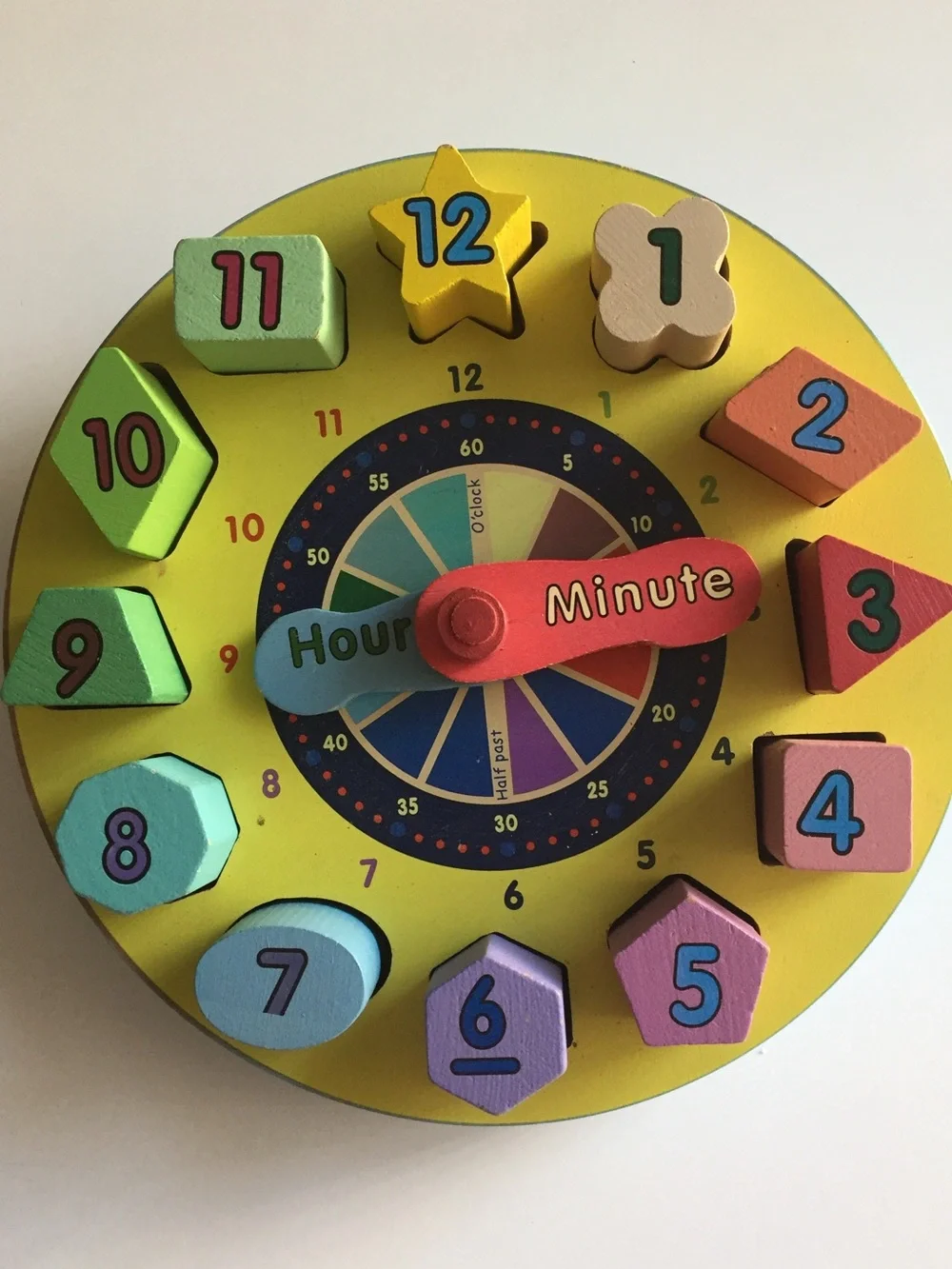 Melissa & Doug Classic Shape Sorting Clock learn colors numbers time wood blocks